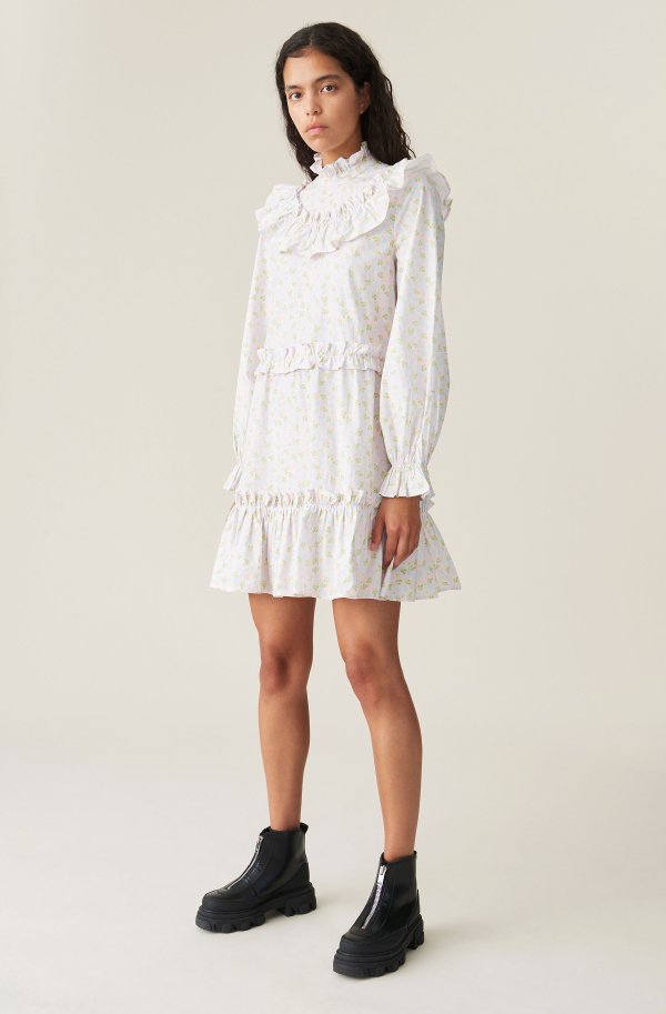 (US) Printed Cotton Poplin Frill Mini Dress ( 142.00 USD ) | Shop your new Printed Cotton Poplin Frill Mini Dress at.COM