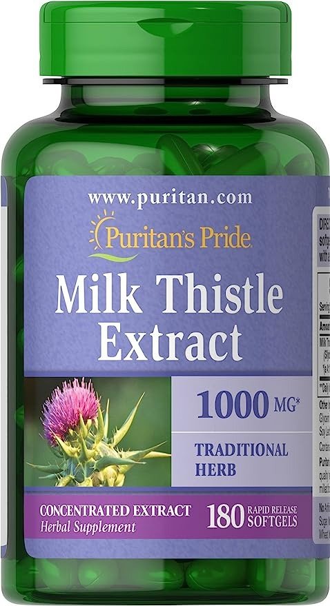 Puritans Pride 普丽普莱 牛奶蓟软胶囊，4：1提取物，1000毫克（水飞蓟素），180粒