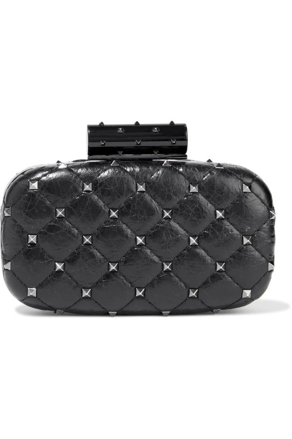 Rockstud Spike quilted cracked-leather clutch