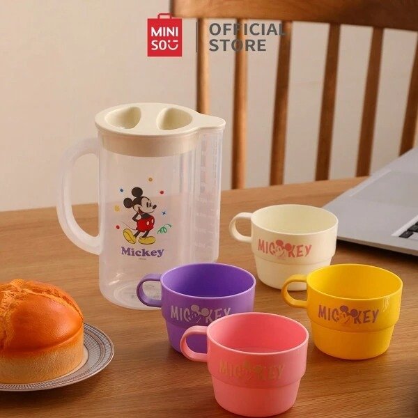 Miniso Disney 100th Anniversary Celebration Collection Mickey Mouse 5-piece Drinking Set (33.8oz/1000ml Water Bottle with Four Cups)