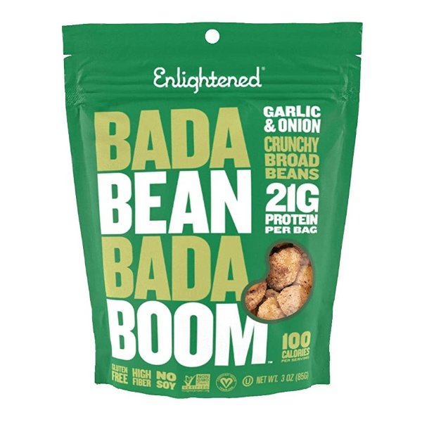 Bada Bean Bada Boom Plant-based Protein, Gluten Free, Vegan, Non-GMO, Soy Free, Kosher, Roasted Broad Fava Bean Snacks, Garlic & Onion, 3 Ounce (6 Count)