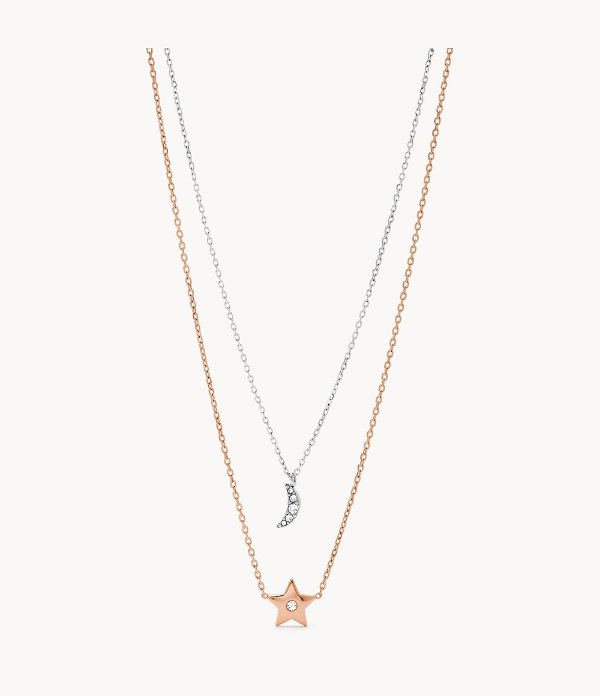 Moon and Star Two-Tone Stainless Steel Convertible Necklace