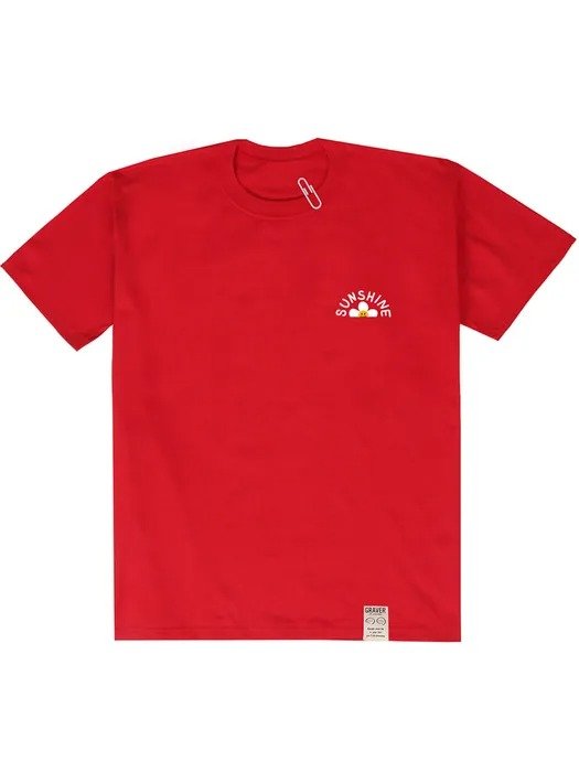 [UNISEX] Sunshine Flower Smile White Clip Short Sleeve T-shirt Red_White Print