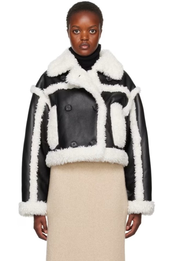 Black & Off-White Kristy Faux-Shearling Jacket