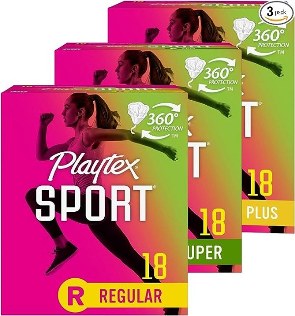 Sport Tampons, Multipack (18ct Regular/18ct Super/18ct Super+ Absorbency), Fragrance-Free - 54ct (3 Packs of 18ct)
