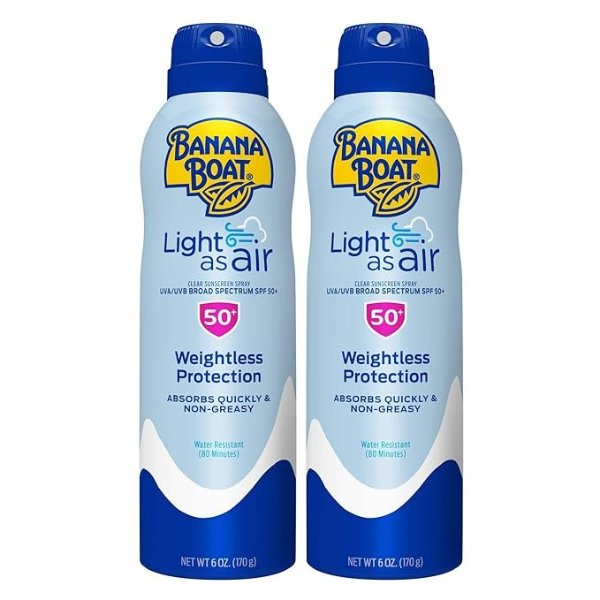 Light As Air, Broad Spectrum Sunscreen Spray 6oz. SPF 50 , 2 Count (Pack of 1)