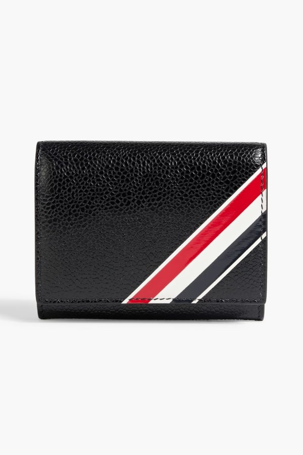 Striped coated pebbled-leather wallet