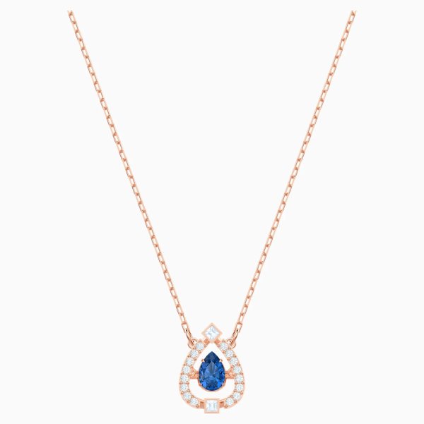 Sparkling Dance Pear Necklace, Blue, Rose-gold tone plated by