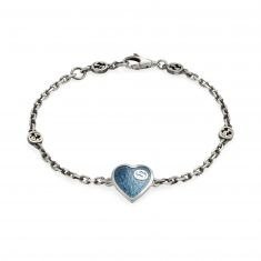 Interlocking G Light Blue Enamel Heart Bracelet