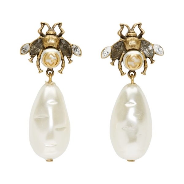 - Gold Pearl Bee Drop Earrings