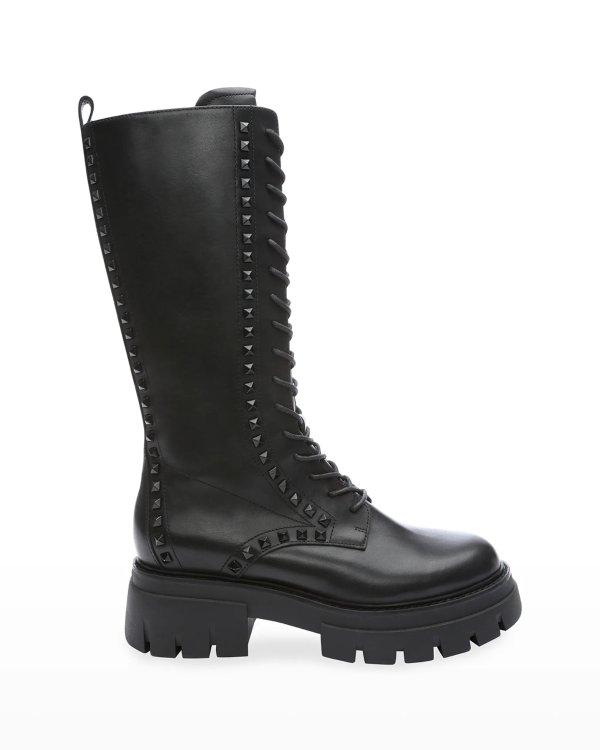 Lullaby Studded Leather Tall Combat Boots