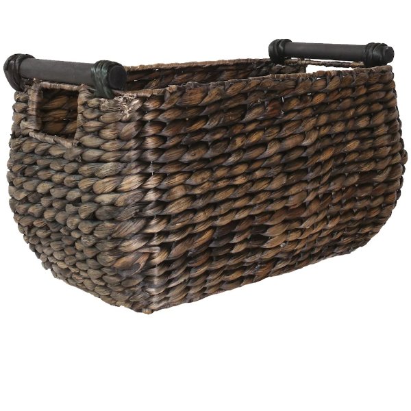 Small Dark Wash Water Hyacinth Rectangle Basket with Dowel Handle By Ashland®