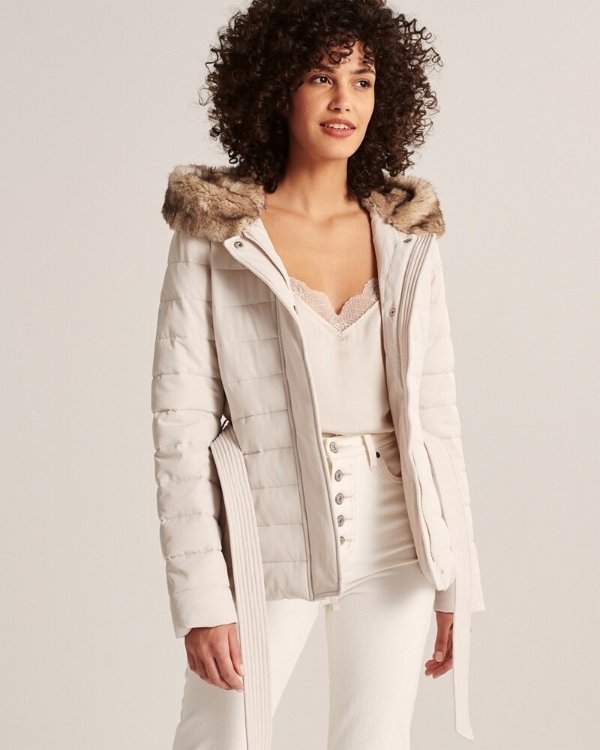Womens Belted Stretch Puffer Jacket | Womens New Arrivals | Abercrombie.com