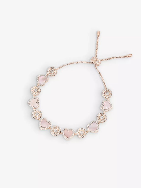 Heart and Dot 18ct rose gold-plated brass, zirconia and pink nacre bracelet