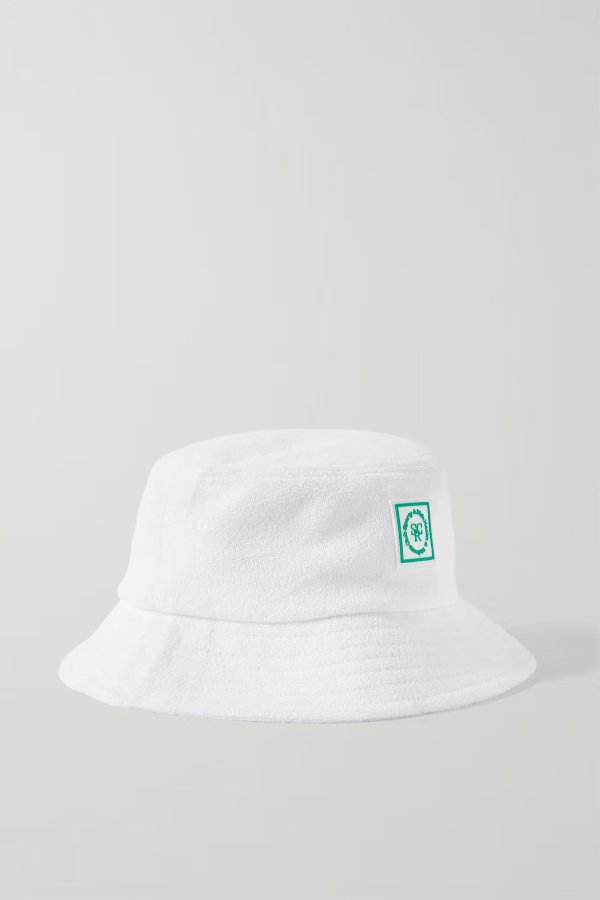 Appliqued cotton-terry bucket hat