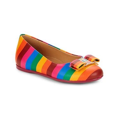 Kid's Striped Leather Flats
