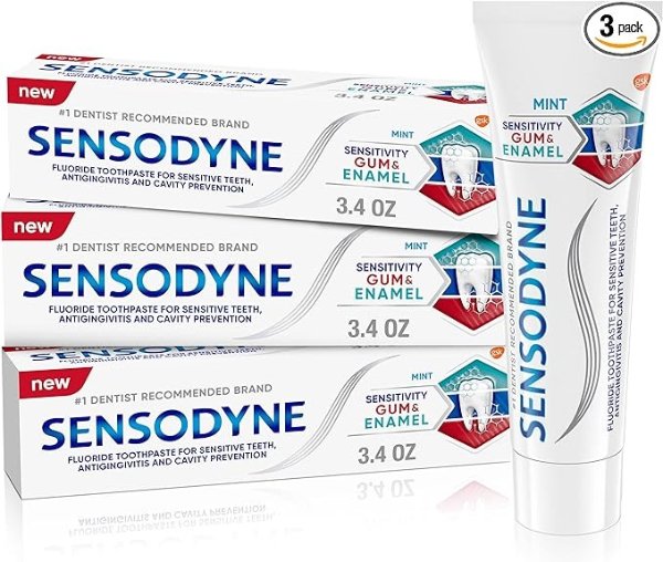 Toothpaste Sensitivity Gum and Enamel, Triple Protection, Refreshing Fluoride Toothpaste, Mint Flavor - 3.4 Ounces x 3