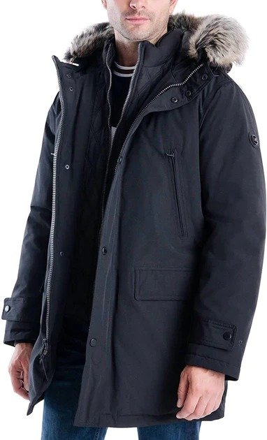 heavyweight down hooded with bib snorkel parka coat in navy