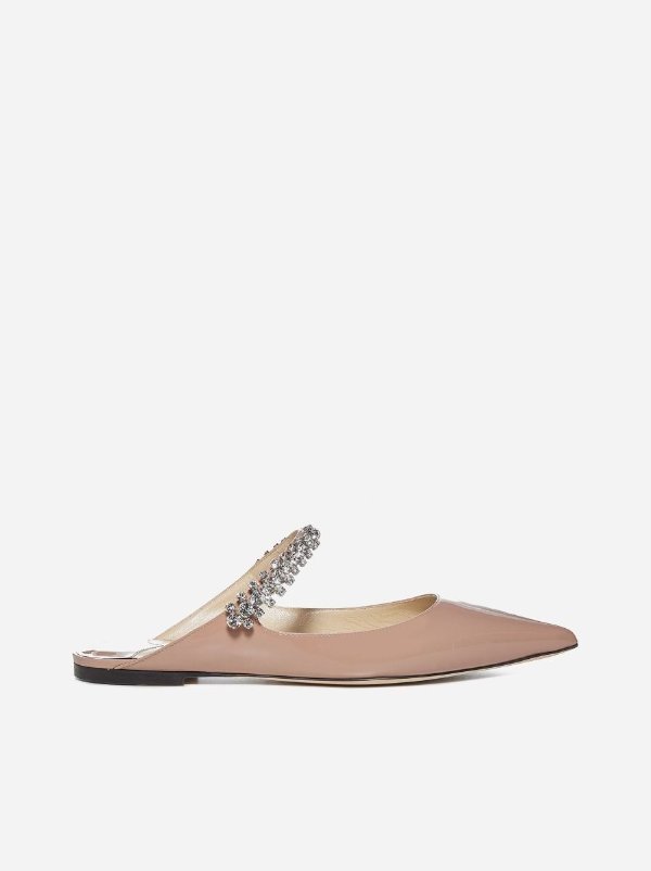 Bing crystals-strap patent leather flat mules