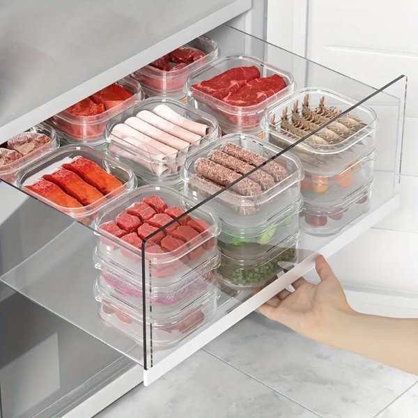 Temu 10pcs Refrigerator Frozen Meat Box Storage Box Food Grade Food  Classification Grid Ice Cream Without Cross Flavor Sealed Preservation  Frozen Box 10.99