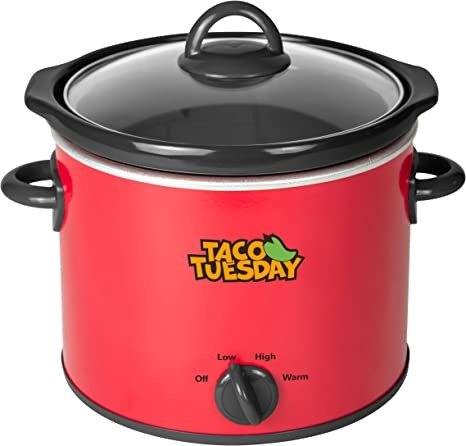 Taco Tuesday 4-Quart Fiesta Slow Cooker With Tempered Glass Lid, Cool-Touch Handles, Removable Round Ceramic Pot, Red
