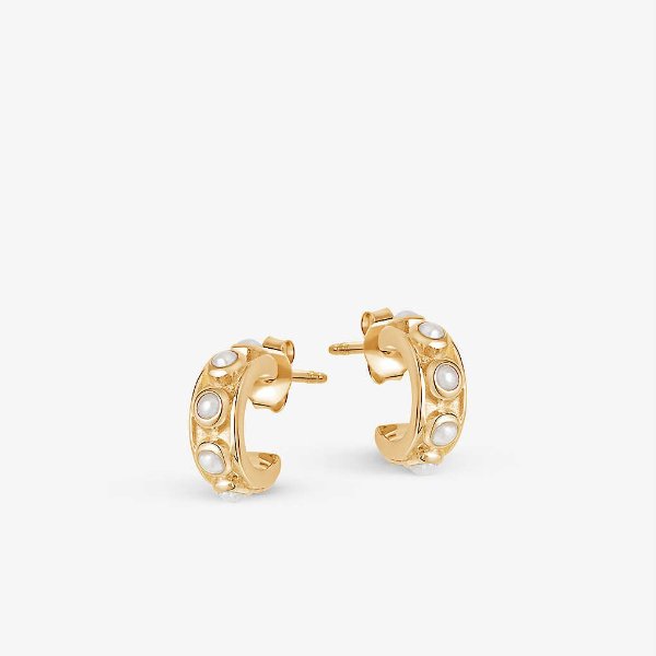 Pearl-studded 18ct gold-plated vermeil huggie earrings