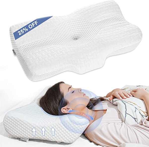 Cervical Pillow, Memory Foam Bed Pillows for Neck Pain Relief, Adjustable Ergonomic Orthopedic Contour Support Pillow for Sleeping, Back, Stomach, Side Sleeper (White,Queen Size)
