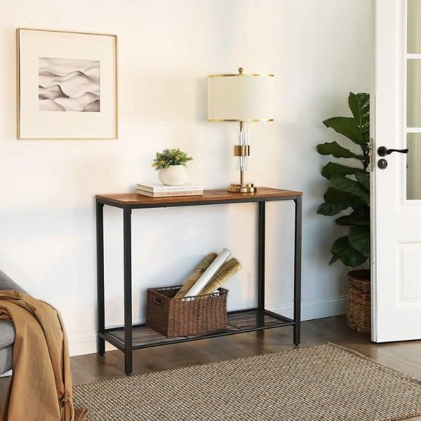 Industrial Console Table with Mesh Shelf