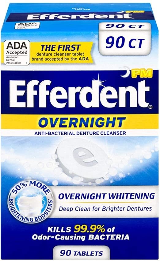 PM Denture Cleanser Tablets, Overnight Whitening, 90 Count