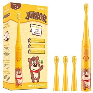 VekkiaLittle Bear Kids Electric Toothbrush , 2 Minutes Timer for Age 3+ , 4 Brush Heads , (Rechargeable)