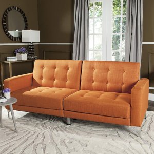 Safavieh Livingston Collection LVS2000A Soho Orange Tufted Foldable Sofa Bed