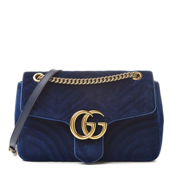 Marmont Cobalt Blue Velvet Matelasse Shoulder Bag 446744