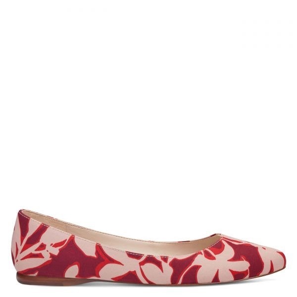 Speakup Almond Toe Flats - Red Multi Floral Fabric