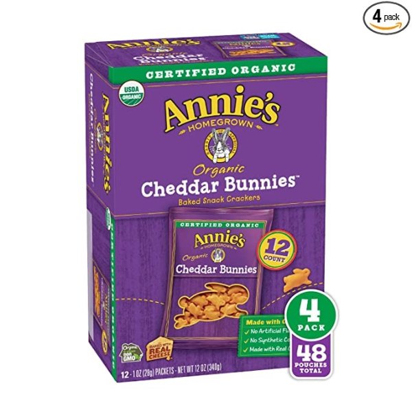 48 Pouches - Annie's Organic Cheddar Bunnies Baked Snack Crackers