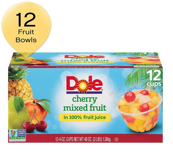 DOLE FRUIT BOWLS, Cherry Mixed Fruit in 100% Fruit Juice, 4 Ounce (12 Count (Pack of 1))