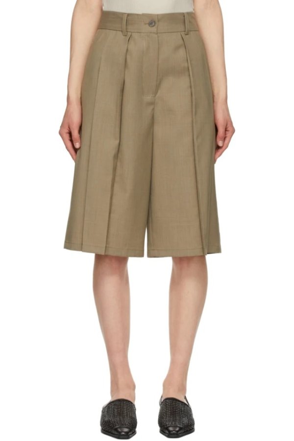 Brown Pleated Shorts