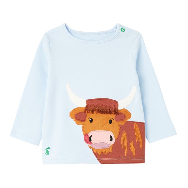 Kid's Angus Animal Applique Crewneck Shirt, Size 3-24M