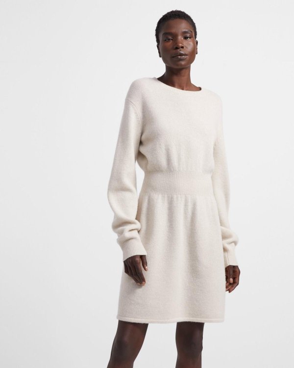Ribbed Waist Dress in Felted Wool-Cashmere