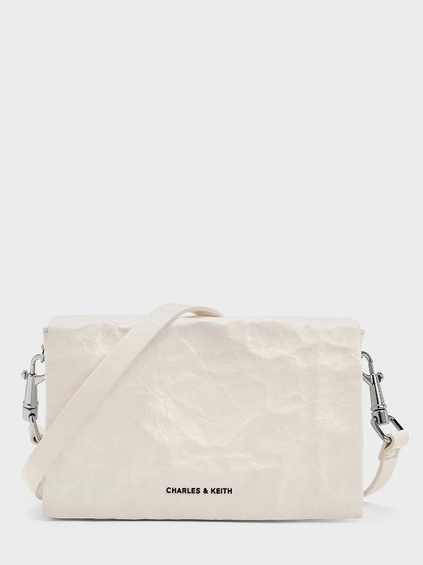 Matina Crinkle-Effect Crossbody Bag - Cream