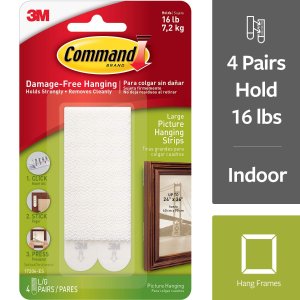 Command Large Picture Hanging Strips, Holds 16 pounds, Hang without Tools, 4 Pairs @ Amazon