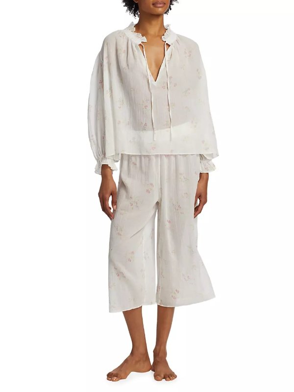 Peasant Top & Capri 2-Piece Pajama Set