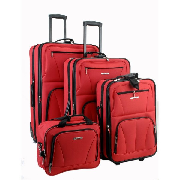 Sydney Collection Expandable 4-Piece Softside Luggage Set, Red