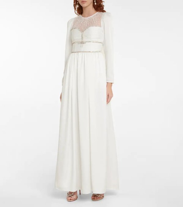 Bridal crystal-embellished twill gown
