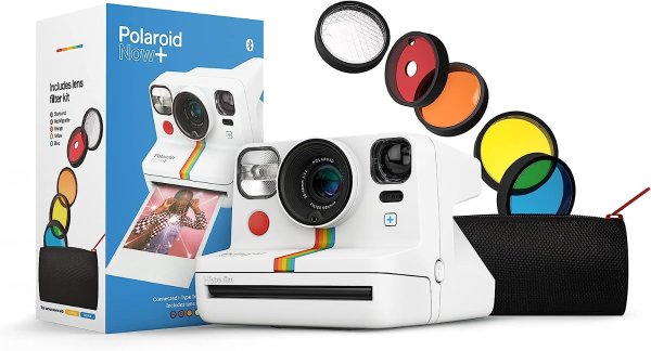 Now+ White (9062) - Bluetooth Connected I-Type Instant Film Camera with Bonus Lens Filter Set
