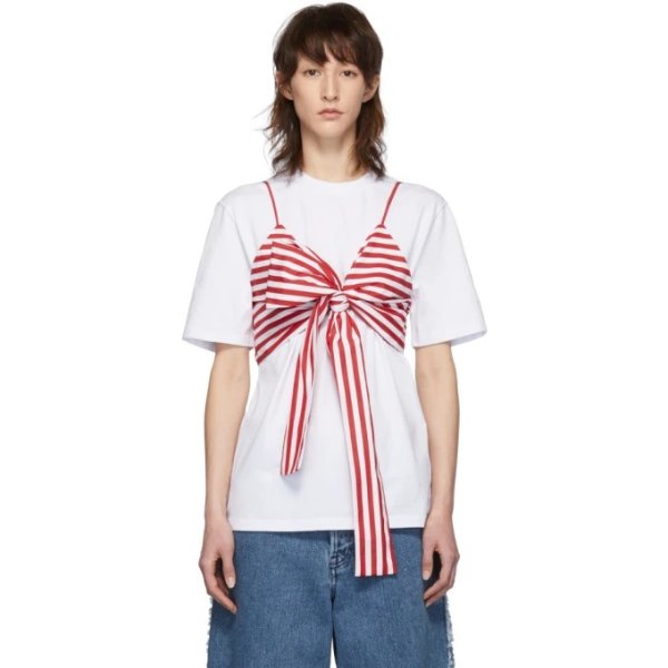 - SSENSE Exclusive White & Red Striped Bra T-Shirt