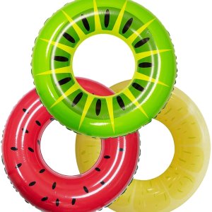 JOYIN Inflatable Swim Tube Raft (3 pack) with Summer Fruits Painting