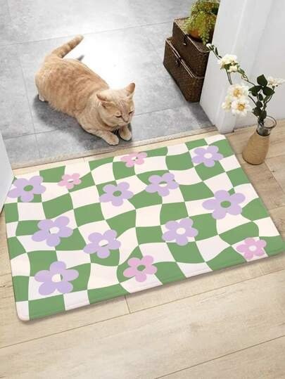 Flower & Plaid Pattern Mat