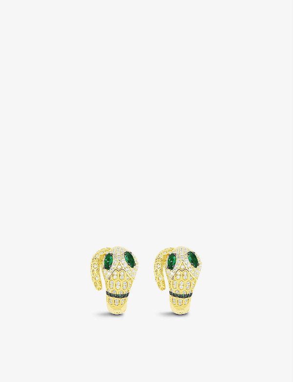 Serpent yellow-tone sterling silver, zirconia and green nano earrings