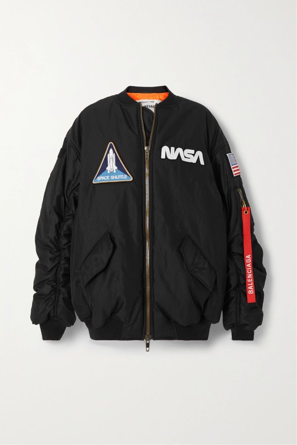 NASA Space oversized appliqued padded shell bomber jacket