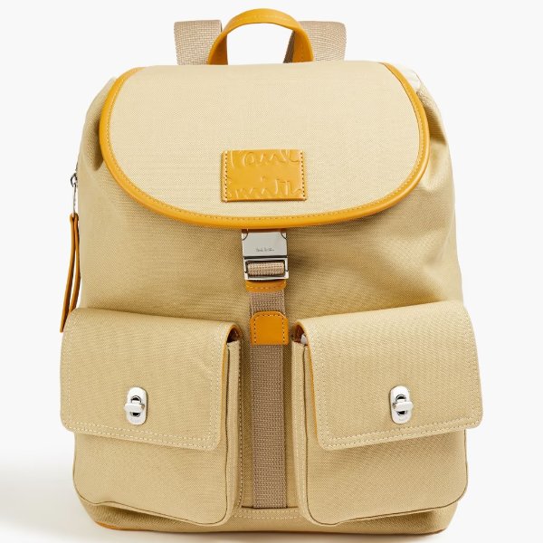 Leather-trimmed canvas backpack